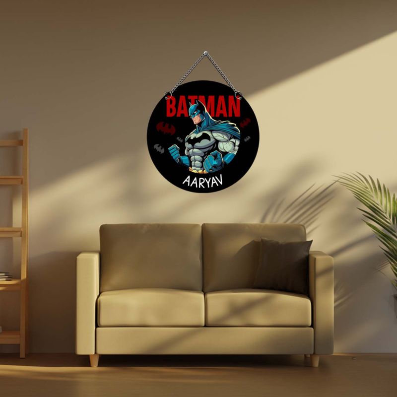 GIFTMEBAZAR Personalized Batman Theme Wall Hanging Custom With Name Kids Room Wall Decor Birthday Return Gift Modern Wall Stylish Decoration